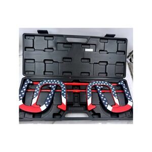 Triumph Patriotic Forged Horseshoe Set Red White Blue Stars Stripes with Case